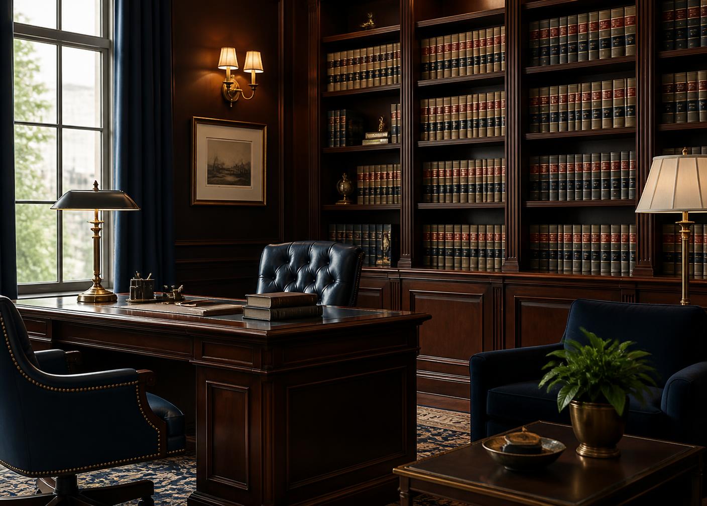 Law firm library with bound legal volumes